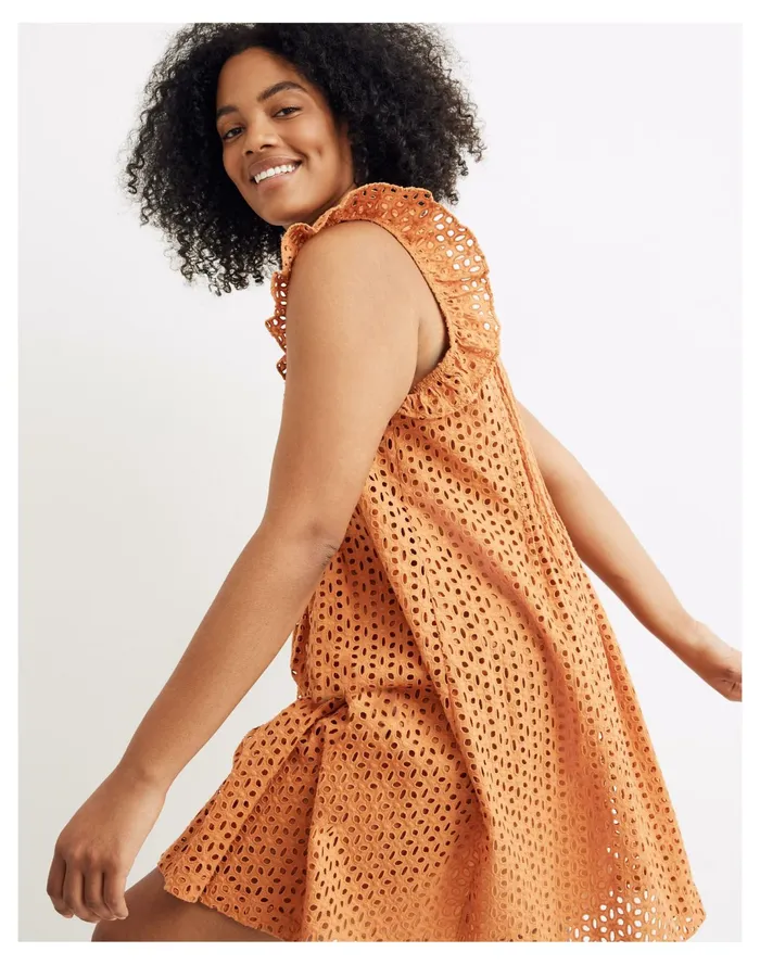 Women Eyelet Ruffle Sleeve Pintuck Mini Dress Mulled Cider Madewell Dresses Women Eyelet Ruffle Sleeve Pintuck Mini Dress Mulled Cider Madewell Dresses