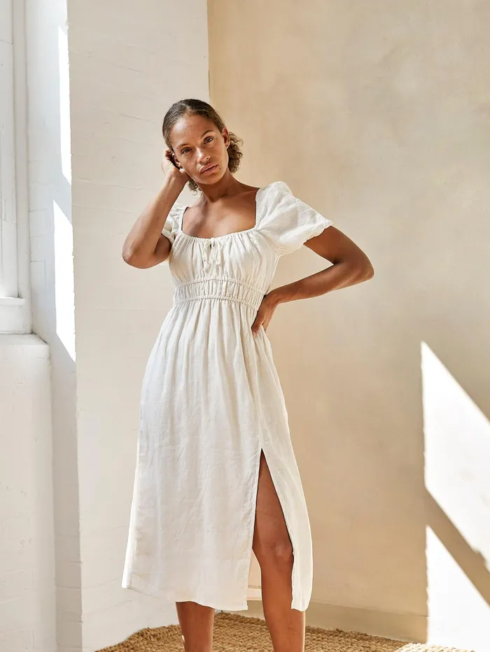 Women Faithfull The Brand 8211 Terina Midi Dress In Egg Shell The UNDONE Dresses