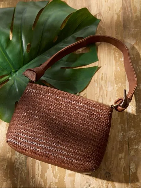 Women Fatface Bags and Wallets Claudia Brown Woven Shoulder Bag Women Fatface Bags and Wallets Claudia Brown Woven Shoulder Bag