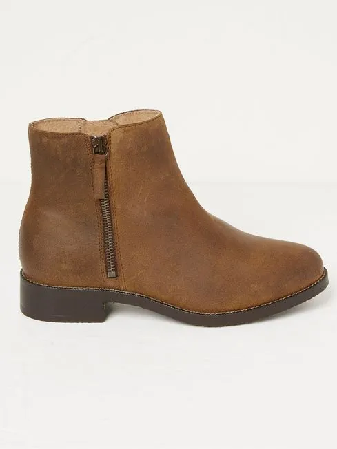 Women Fatface Boots Dark Brown Zip Detail Ankle Boots