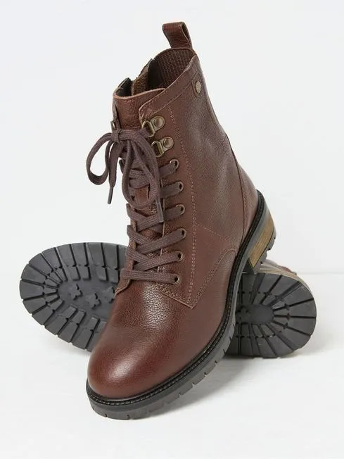 Women Fatface Boots Margot Brown LaceUp Boots