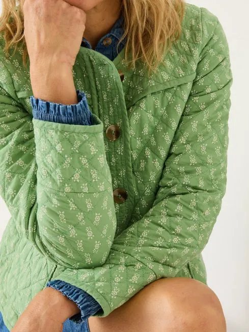 Women Fatface Coats and Jackets Mia Light Green 100 Cotton Woodblock Quilted Jacket Women Fatface Coats and Jackets Mia Light Green 100 Cotton Woodblock Quilted Jacket