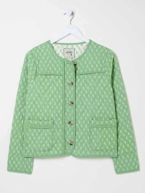 Women Fatface Coats and Jackets Mia Light Green 100 Cotton Woodblock Quilted Jacket Women Fatface Coats and Jackets Mia Light Green 100 Cotton Woodblock Quilted Jacket
