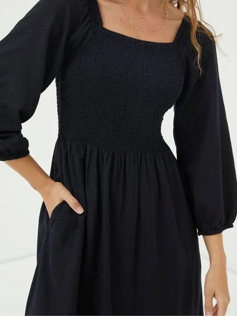 Women Fatface Dresses Black Adele Midi Dress Women Fatface Dresses Black Adele Midi Dress