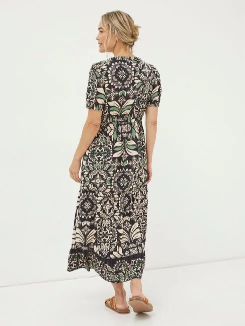 Women Fatface Dresses Black Priya Mosaic Leaf Midi Dress Women Fatface Dresses Black Priya Mosaic Leaf Midi Dress