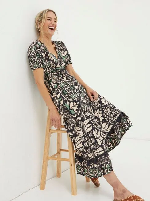 Women Fatface Dresses Black Priya Mosaic Leaf Midi Dress Women Fatface Dresses Black Priya Mosaic Leaf Midi Dress
