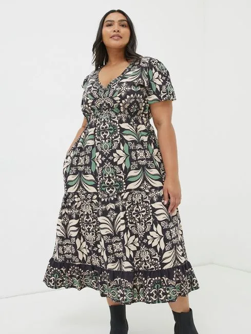 Women Fatface Dresses Black Priya Mosaic Leaf Midi Dress Women Fatface Dresses Black Priya Mosaic Leaf Midi Dress
