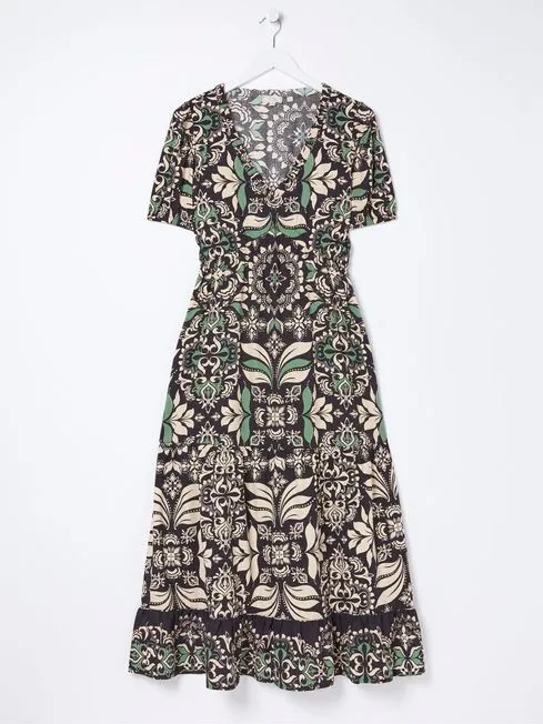 Women Fatface Dresses Black Priya Mosaic Leaf Midi Dress Women Fatface Dresses Black Priya Mosaic Leaf Midi Dress