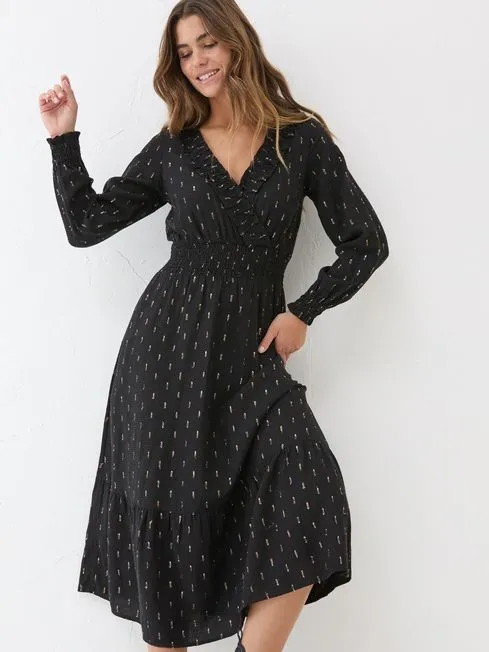 Women Fatface Dresses Black Rosie Midi Dress Women Fatface Dresses Black Rosie Midi Dress