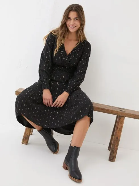 Women Fatface Dresses Black Rosie Midi Dress Women Fatface Dresses Black Rosie Midi Dress
