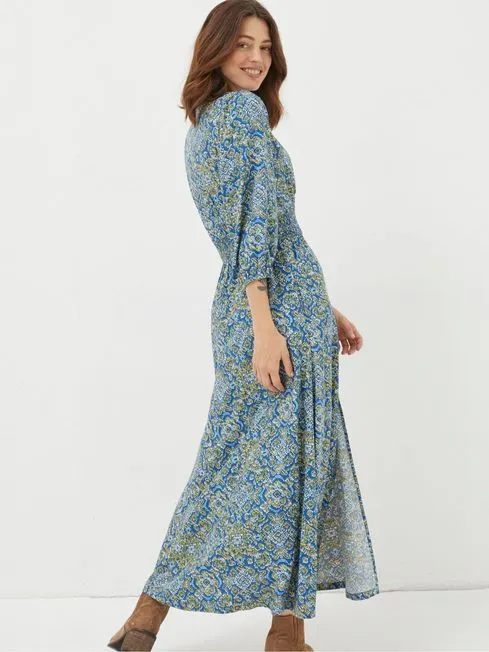 Women Fatface Dresses Blue Rene Aztec Texture Midi Dress Women Fatface Dresses Blue Rene Aztec Texture Midi Dress