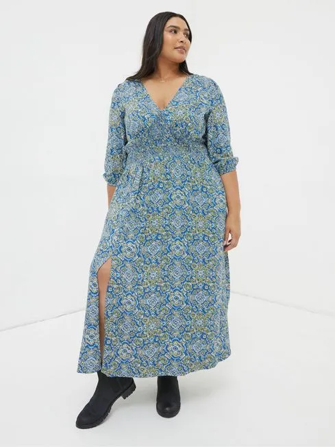 Women Fatface Dresses Blue Rene Aztec Texture Midi Dress Women Fatface Dresses Blue Rene Aztec Texture Midi Dress