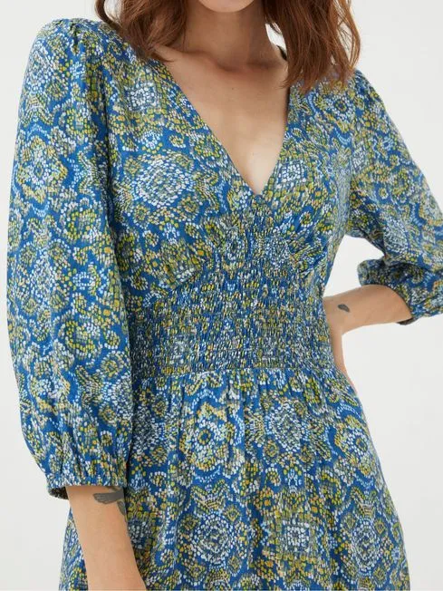 Women Fatface Dresses Blue Rene Aztec Texture Midi Dress Women Fatface Dresses Blue Rene Aztec Texture Midi Dress