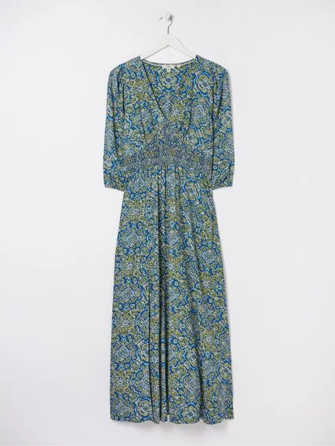 Women Fatface Dresses Blue Rene Aztec Texture Midi Dress Women Fatface Dresses Blue Rene Aztec Texture Midi Dress