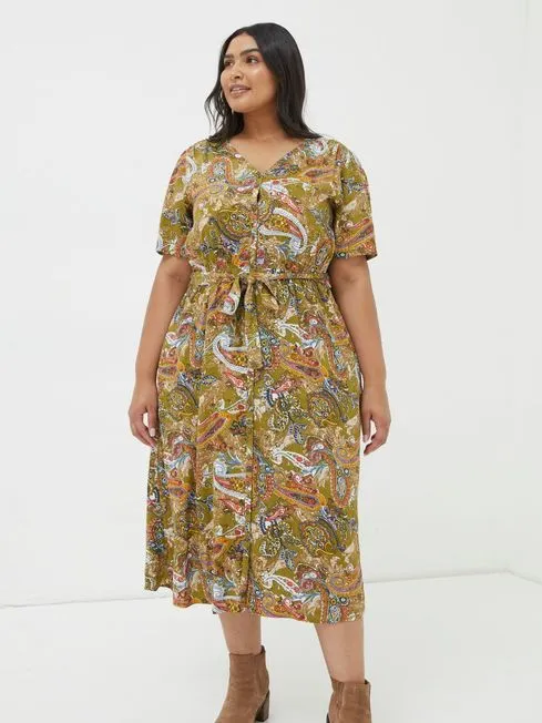 Women Fatface Dresses Green Paisley Midi Tea Dress Women Fatface Dresses Green Paisley Midi Tea Dress