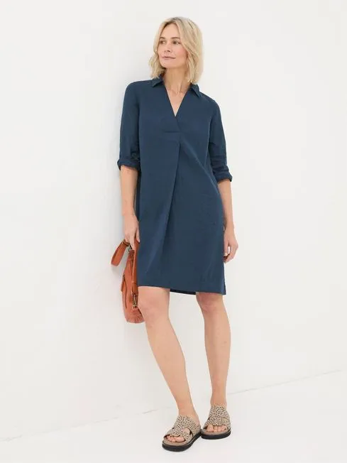 Women Fatface Dresses Mina Blue Linen Blend Tunic Dress