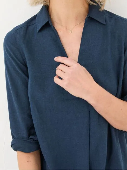 Women Fatface Dresses Mina Blue Linen Blend Tunic Dress