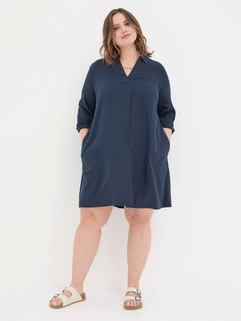 Women Fatface Dresses Mina Blue Linen Blend Tunic Dress