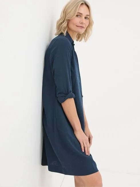 Women Fatface Dresses Mina Blue Linen Blend Tunic Dress