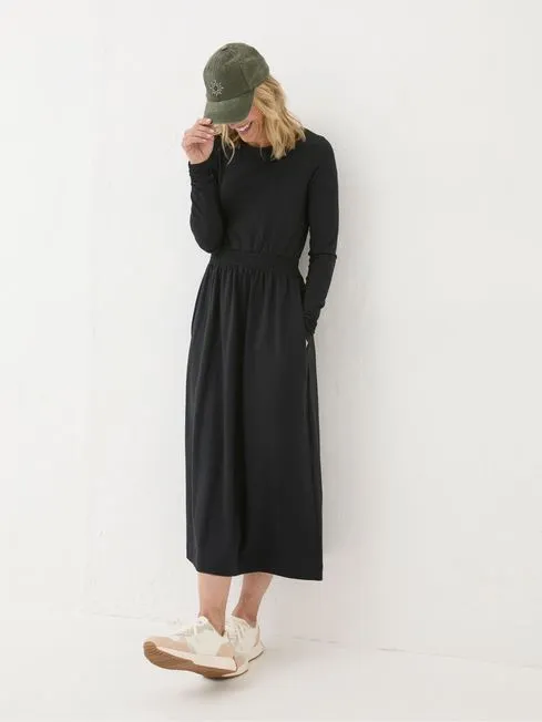 Women Fatface Dresses Navi Black Midi Jersey Dress