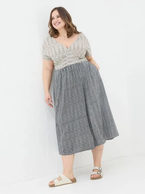 Women Fatface Dresses Rae Black Star Geo Midi Dress