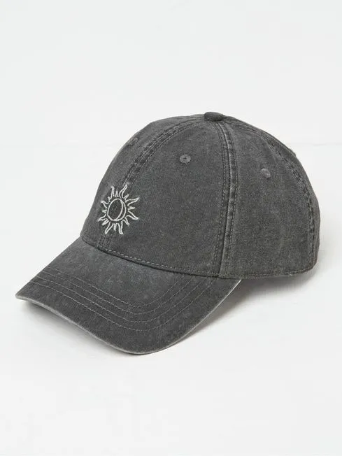Women Fatface Hats Charcoal Grey Embroidered Sun Cap