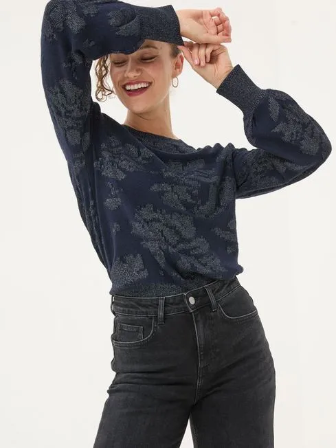 Women Fatface Knitwear Dark Navy Dark Skies Jacquard Jumper
