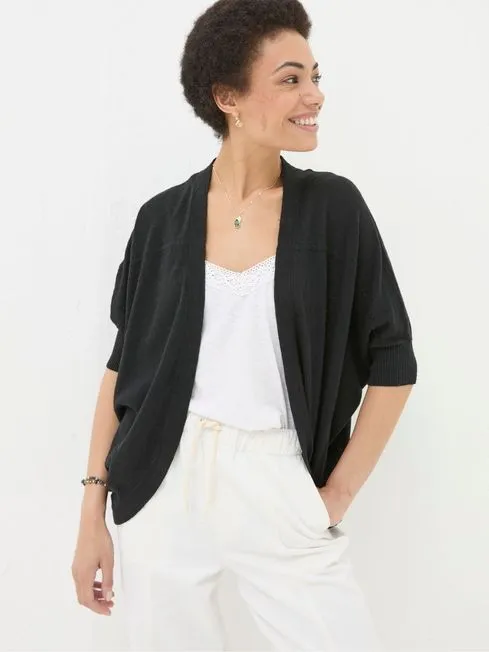 Women Fatface Knitwear Iris Black Cocoon Edge Cardigan With Linen