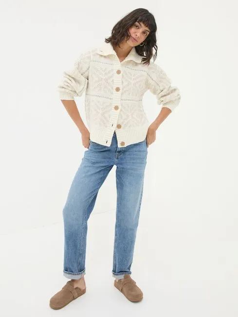 Women Fatface Knitwear Ivory Haisley Pattern Cardigan