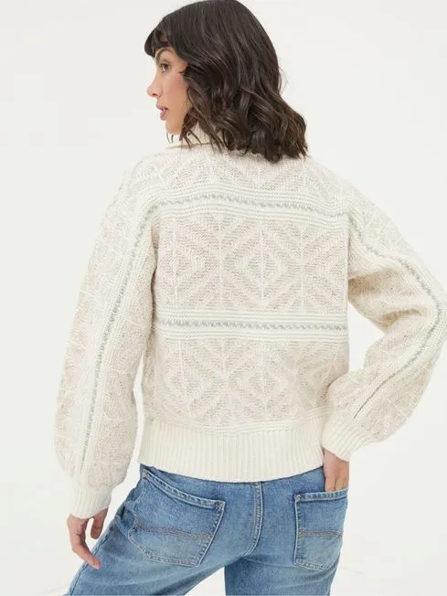 Women Fatface Knitwear Ivory Haisley Pattern Cardigan