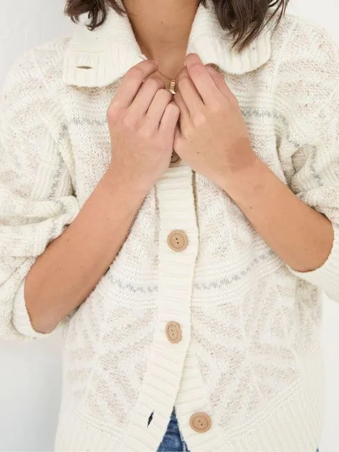 Women Fatface Knitwear Ivory Haisley Pattern Cardigan