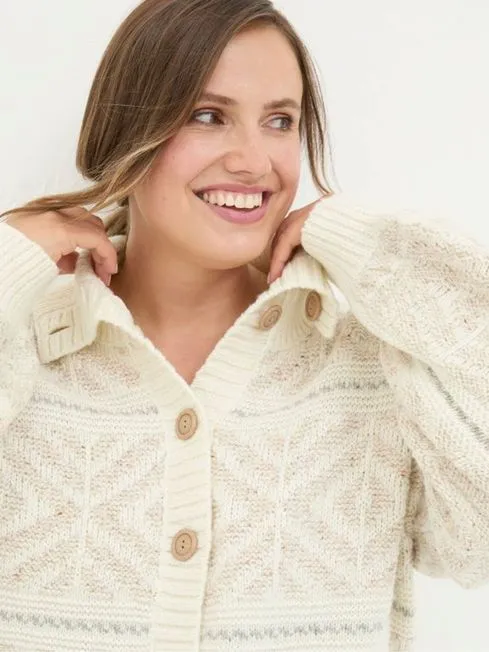 Women Fatface Knitwear Ivory Haisley Pattern Cardigan