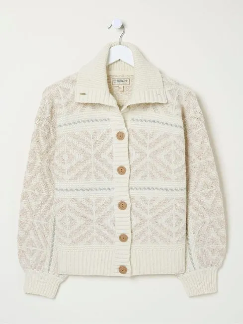 Women Fatface Knitwear Ivory Haisley Pattern Cardigan