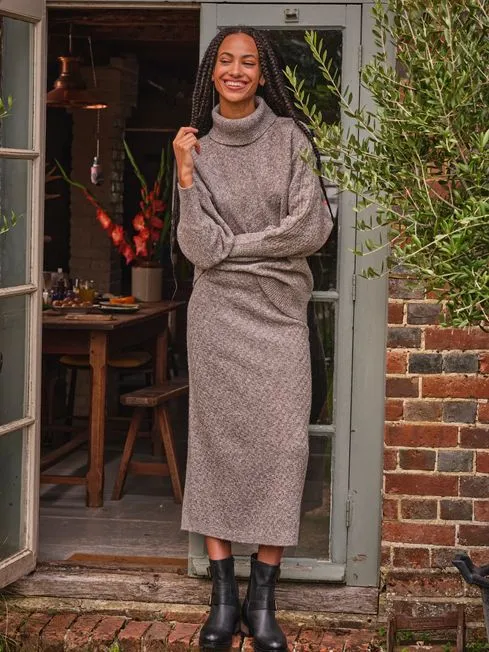 Women Fatface Knitwear Light Brown Amara Roll Neck Knitted Jumper