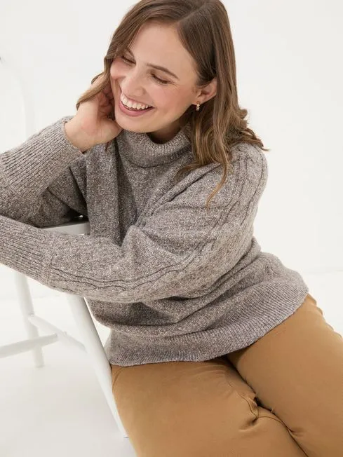 Women Fatface Knitwear Light Brown Amara Roll Neck Knitted Jumper Women Fatface Knitwear Light Brown Amara Roll Neck Knitted Jumper