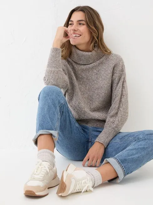 Women Fatface Knitwear Light Brown Amara Roll Neck Knitted Jumper Women Fatface Knitwear Light Brown Amara Roll Neck Knitted Jumper