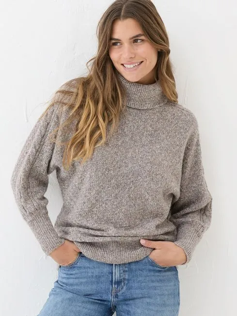 Women Fatface Knitwear Light Brown Amara Roll Neck Knitted Jumper Women Fatface Knitwear Light Brown Amara Roll Neck Knitted Jumper