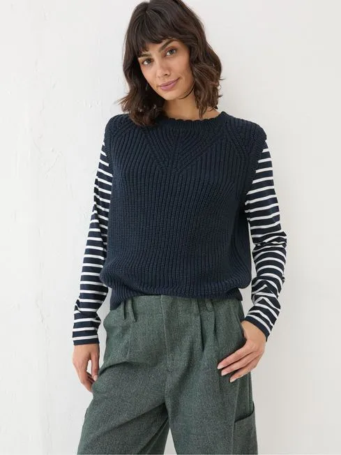 Women Fatface Knitwear Navy Heidi 2in1 Tank Jersey