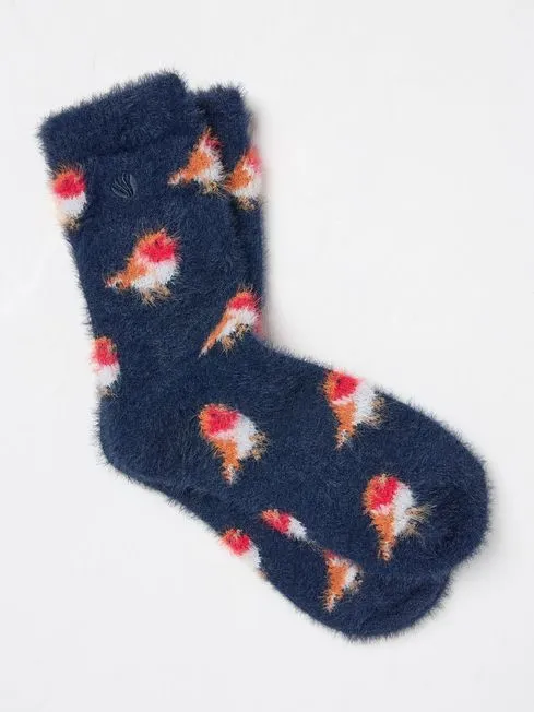 Women Fatface Loungewear Blue Cosy Robin Socks