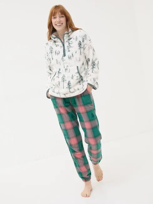 Women Fatface Loungewear Christmas Snuggle Ivory Half Zip Fleece Women Fatface Loungewear Christmas Snuggle Ivory Half Zip Fleece