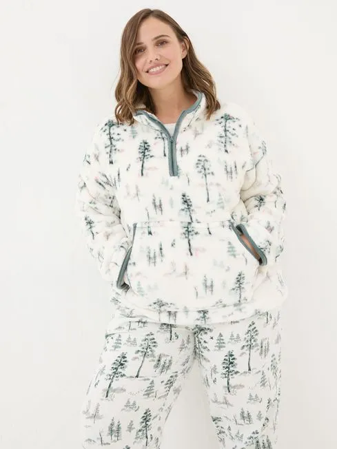 Women Fatface Loungewear Christmas Snuggle Ivory Half Zip Fleece Women Fatface Loungewear Christmas Snuggle Ivory Half Zip Fleece