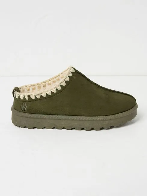 Women Fatface Loungewear Lyra Green Mules Slippers