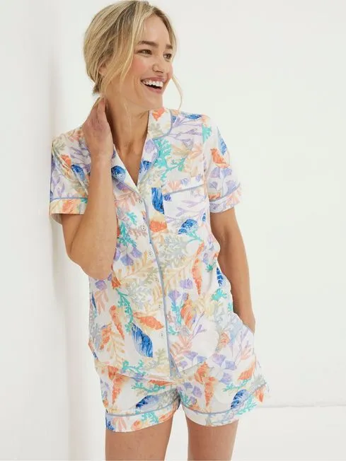 Women Fatface Loungewear Natural Ocean Shell Shirt