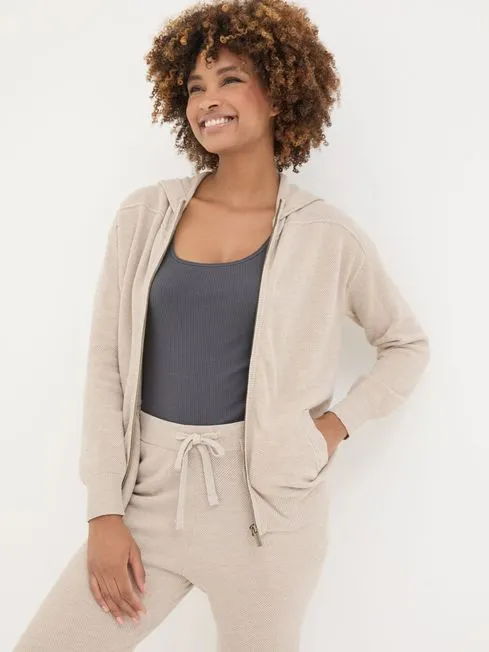 Women Fatface Loungewear Oatmeal Lounge Zip Up Hoodie