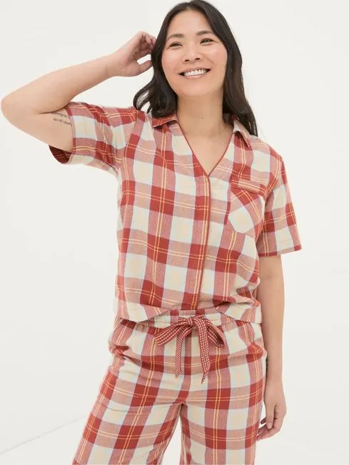Women Fatface Loungewear Red Check Pyjama Top