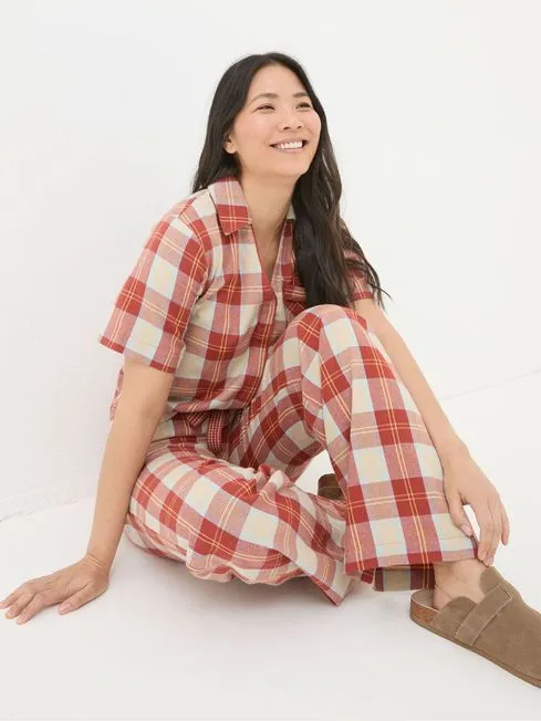 Women Fatface Loungewear Red Check Pyjama Top