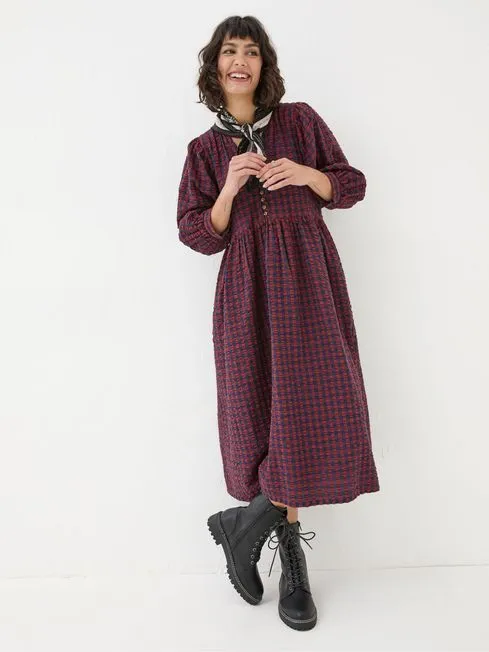 Women Fatface Midi Dresses Ceil Burgundy Red Check Dress