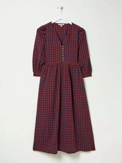 Women Fatface Midi Dresses Ceil Burgundy Red Check Dress Women Fatface Midi Dresses Ceil Burgundy Red Check Dress