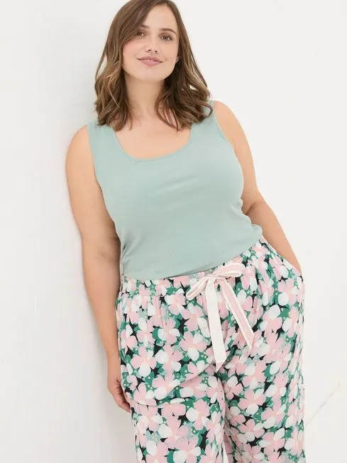 Women Fatface Pajamas and Nightwear Green Haze Rib Pyjama Tops
