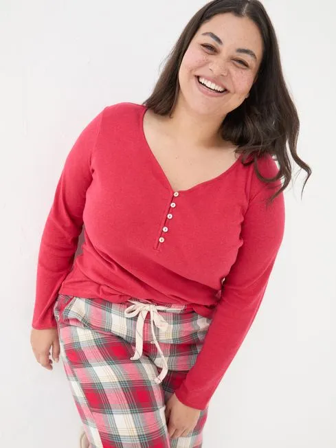Women Fatface Pajamas and Nightwear Lila Red Henley Pyjama Top